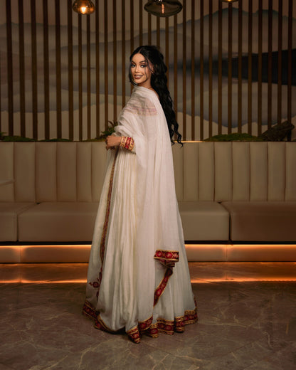 Off-shoulder Design Habesha Dress Red And Golden Embroidery Habesha Kemis Stylish Ethiopian Dress 454