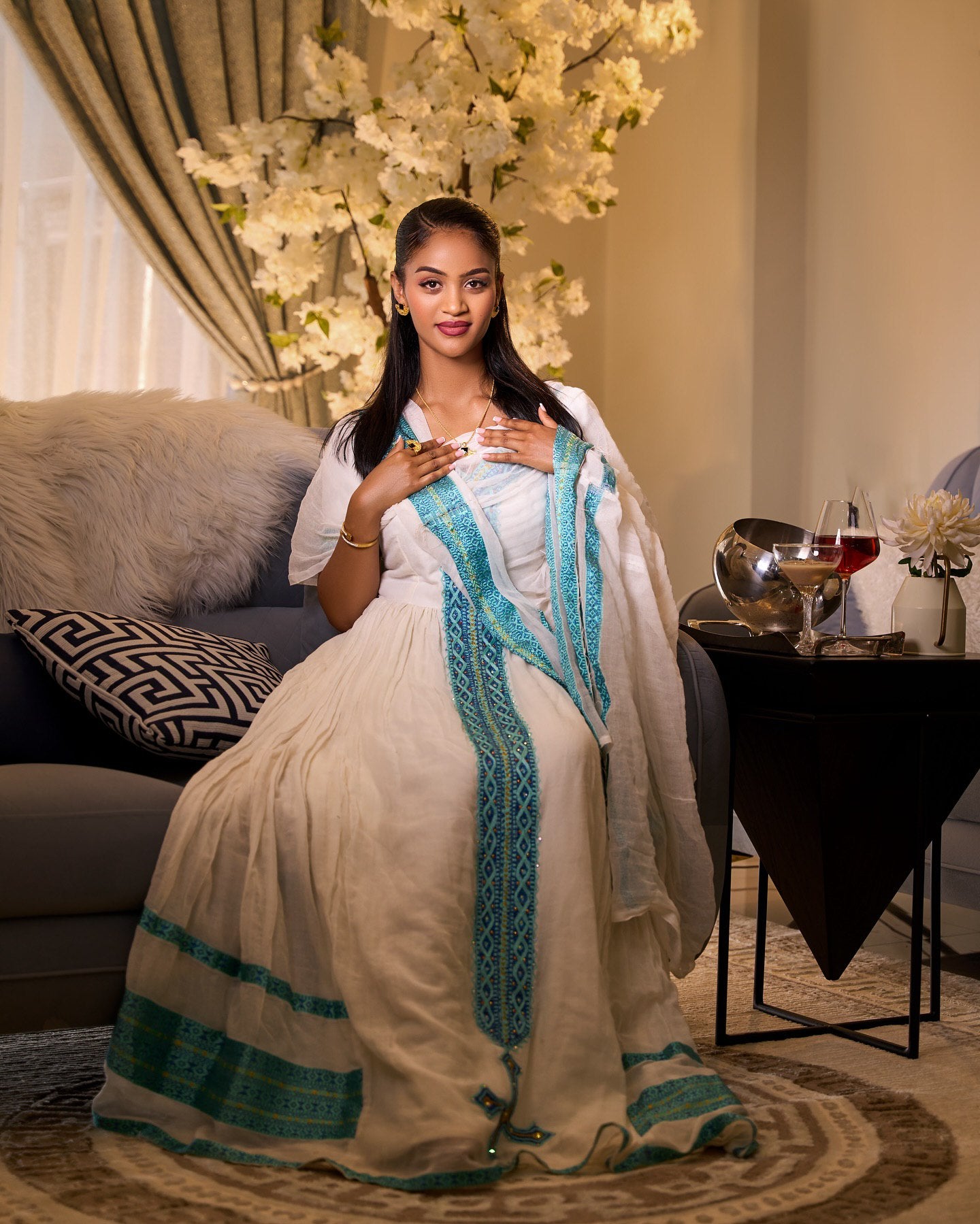 Beautiful Pattern Habesha Kemis Short Sleeve Habesha Dress Graceful Ethiopian Dress 459