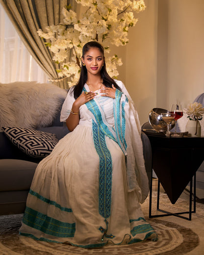 Beautiful Pattern Habesha Kemis Short Sleeve Habesha Dress Graceful Ethiopian Dress 459