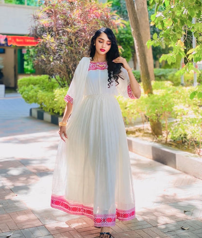 Pink Embroidery Ethiopian Dress Simple Design Habesha Kemis Stylish Habesha Dress 461