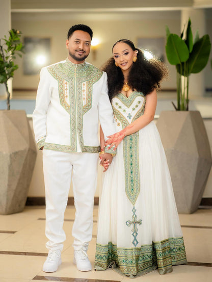 Ethiopian Couple Outfit Matching Habesha Traditional Style Cultural Ethiopian Clothing Set 493