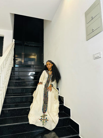 Long Sleeve Habesha Dress Multicolor Embroidery Habesha Kemis Timeless Ethiopian Clothing 494