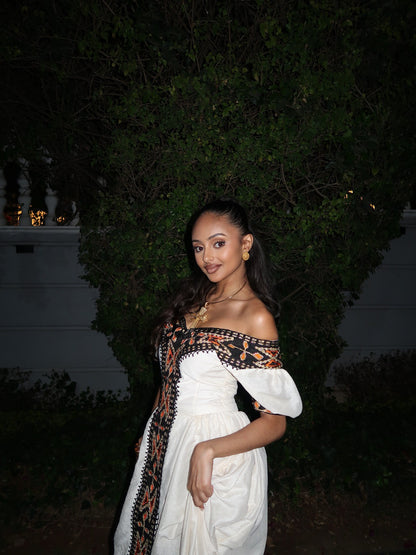 Off-Shoulder Habesha Kemis Black and Golden Embroidery Habesha Dress Traditional Ethiopian Clothing For event 526