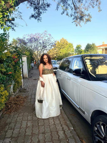 Habesha Kemis sans manches avec broderies traditionnelles Élégante robe Habesha Robe éthiopienne traditionnelle 542