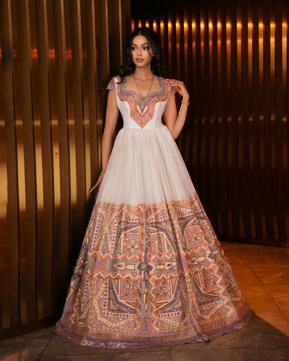 Traditional Ethiopian Wedding Dress Golden Embroidery Habesha Dress Luxurious Habesha Kemis For Wedding 546