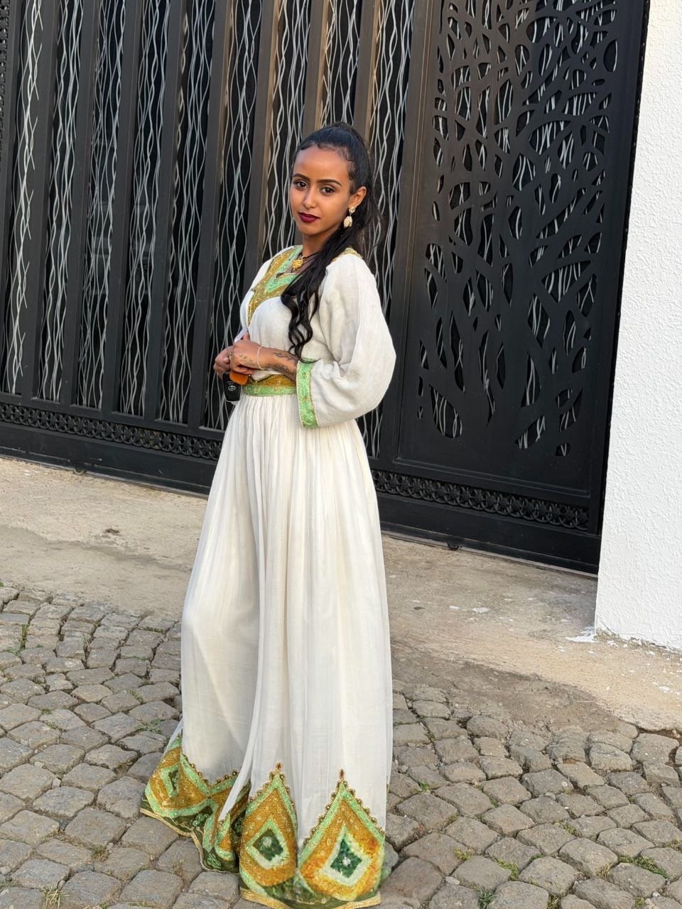 Green and Gold Habesha Kemis Ethiopian Traditional Dress Stylish Habesha Dress For Festive  589