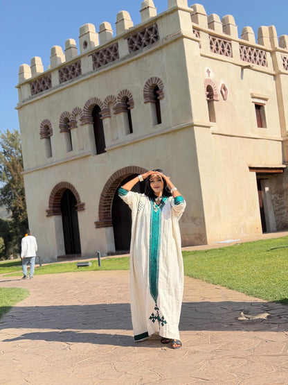 Green Embroidery Habesha Kemis Long Sleeve Habesha Dress Traditional Ethiopian Clothing 590