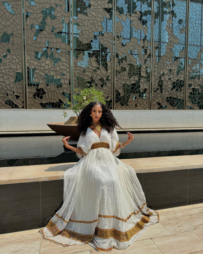 V-Neckline Habesha Kemis Beautiful Habesha Dress Timeless Ethiopian Traditional Dress 608