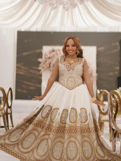 Traditional Ethiopian Wedding Dress Sleeveless Habesha Dress Golden Embroidery Habesha Kemis 611
