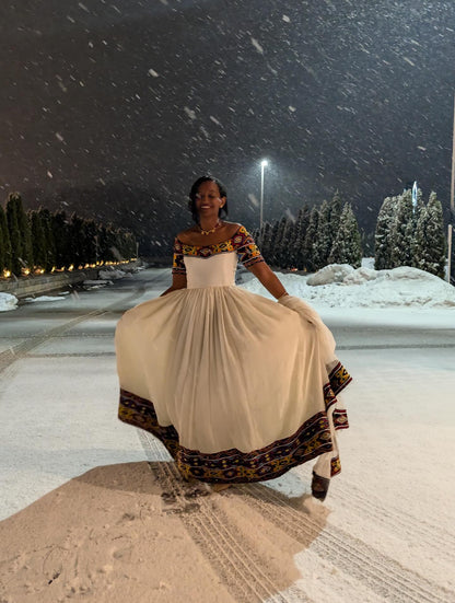 Off Shoulder Ethiopian Dress Multicolor Embroidery Habesha Dress Charming Habesha Kemis 613