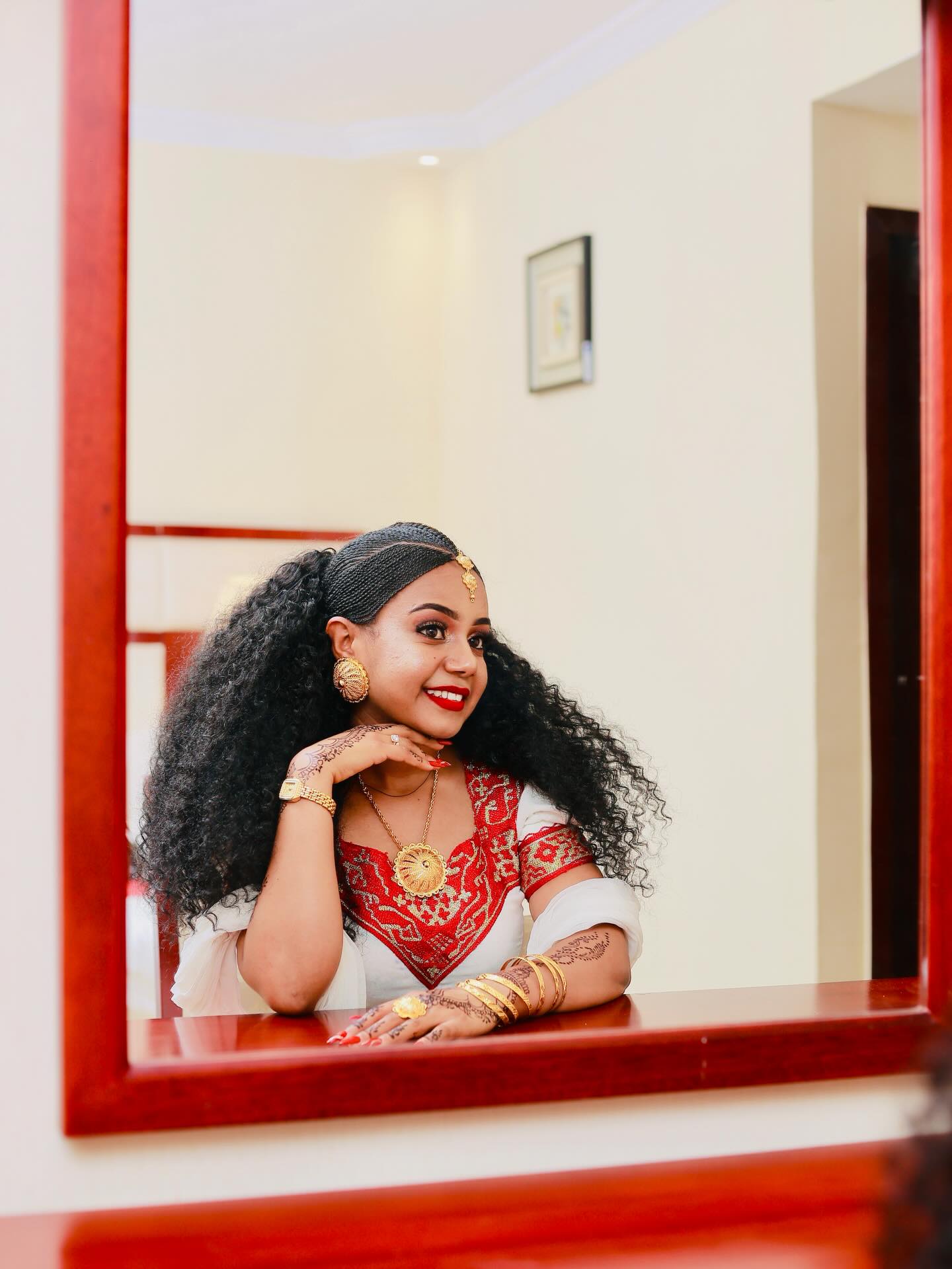 Traditional Ethiopian Wedding Dress Habesha Kemis with Red Woven Embroidery Handmade Habesha Dress 621