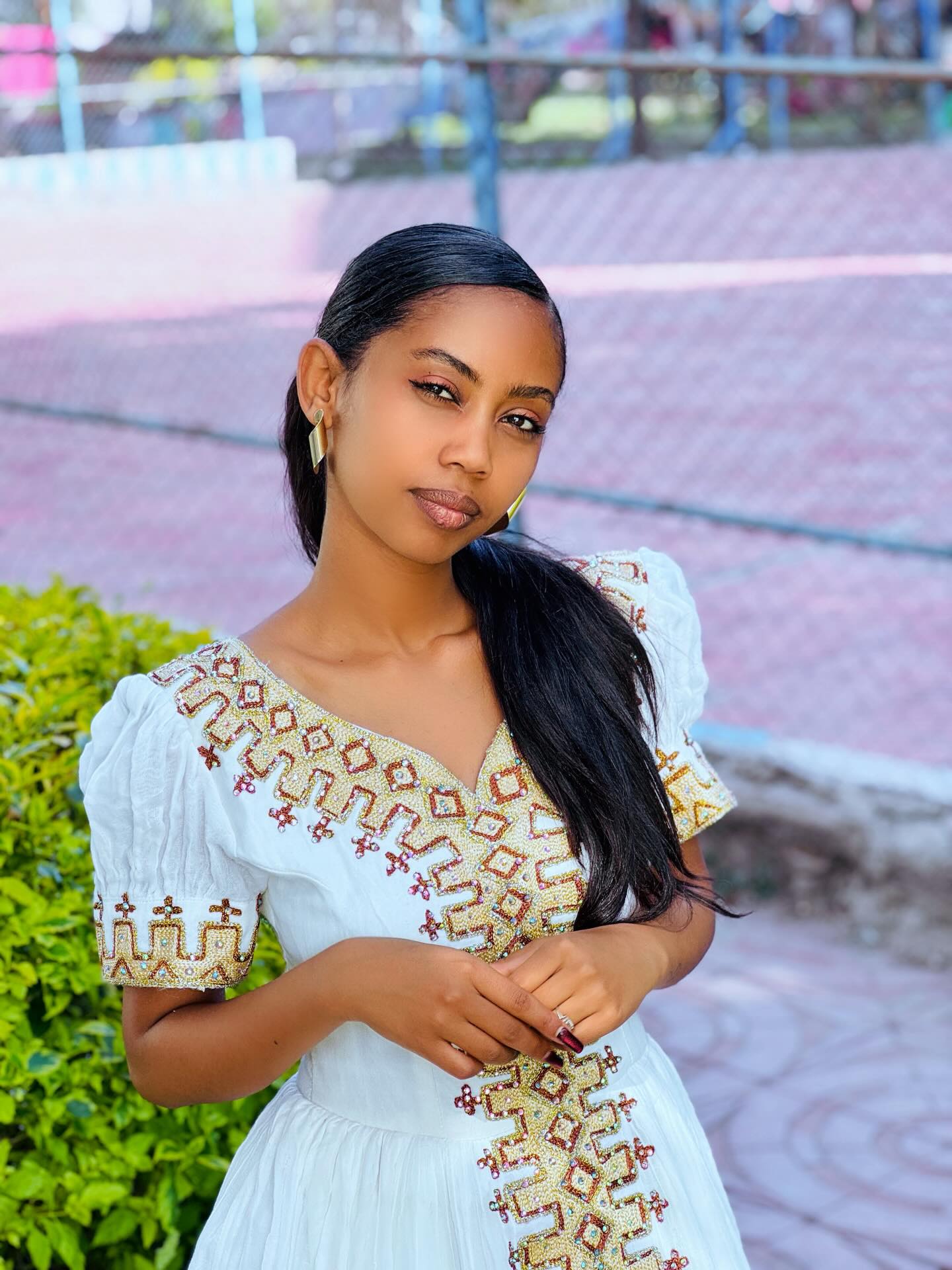 V Neck Habesha Dress Cross Embroidery Habesha Kemis Ethiopian Dress Style 634
