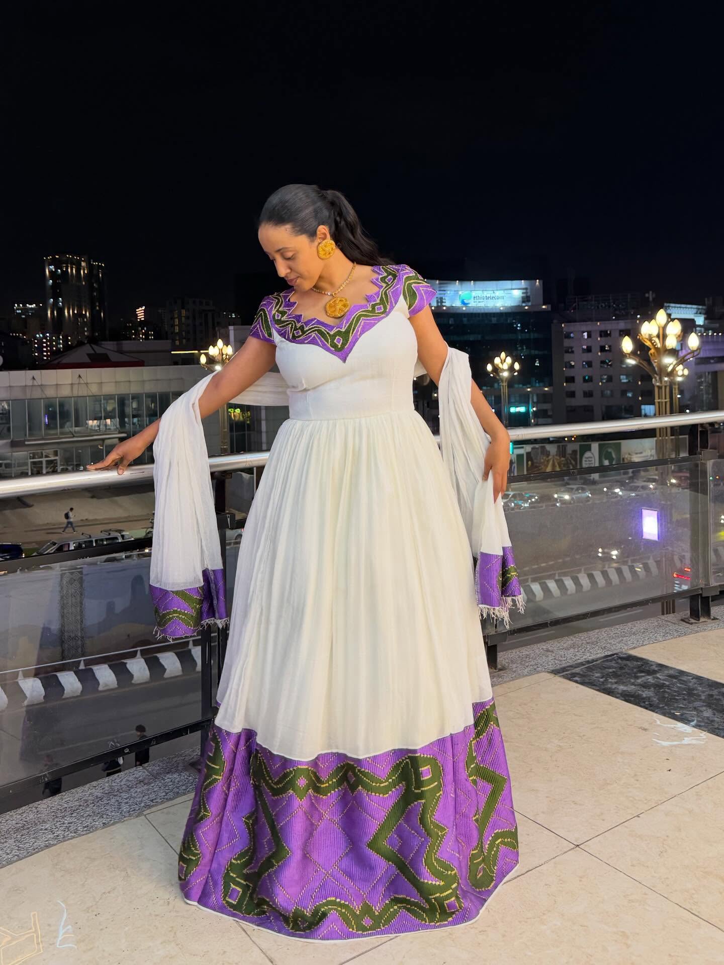 Short Sleeve Habesha Dress Habesha Kemis With Purple Woven Graceful Ethiopian Dress 650