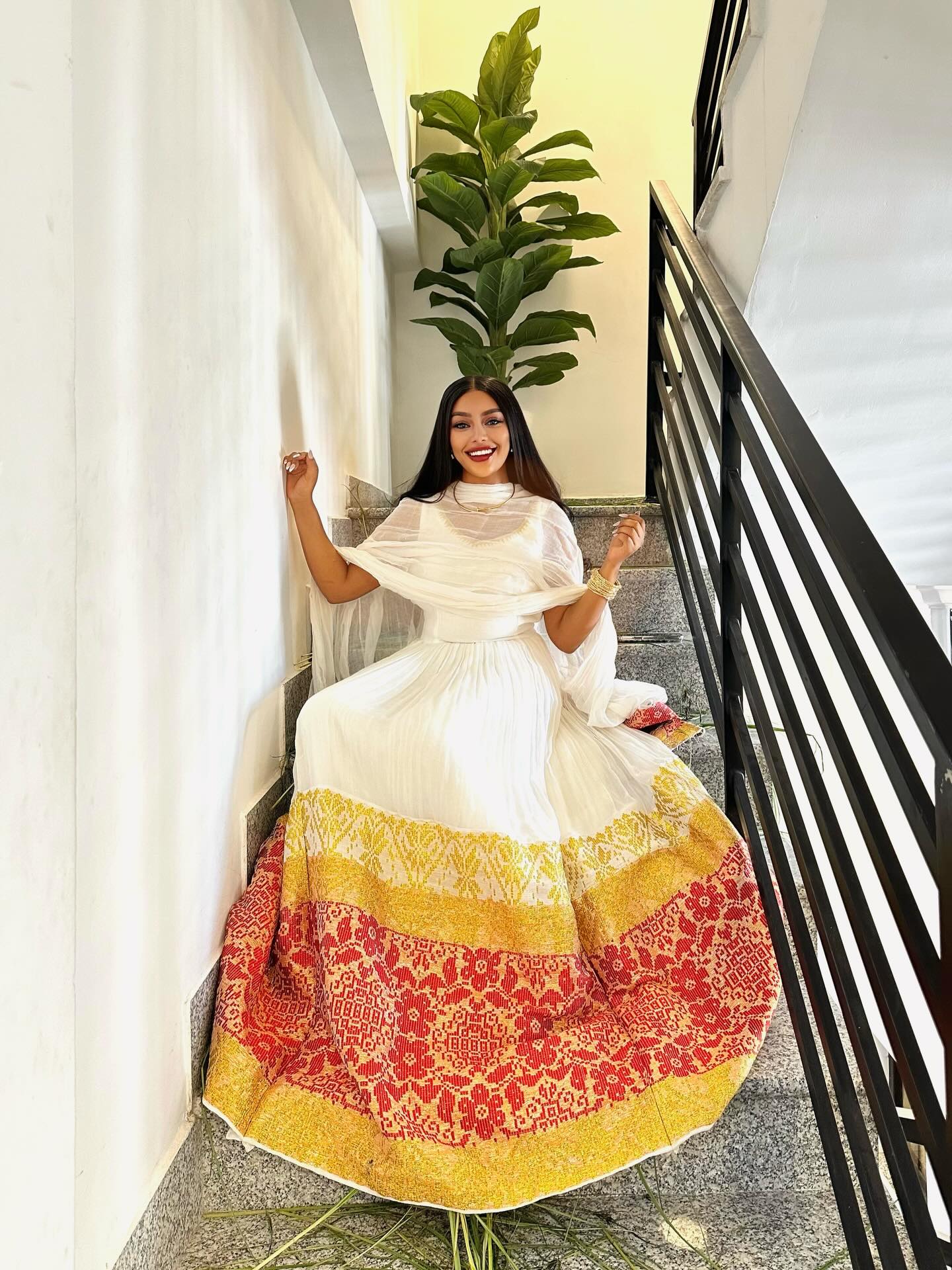 Yellow & Red Woven Habesha Kemis Stunning Sleeveless Ethiopian Clothing Timeless Habesha Dress 719