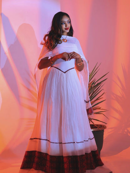 Sleeveless Habesha Kemis Traditional Ethiopian Clothing  Red Woven Accent Habesha Dress 721