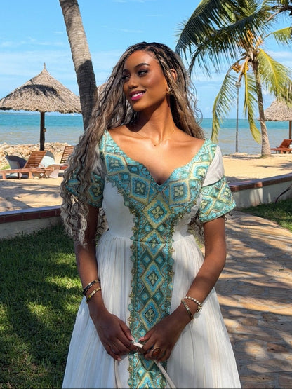 Short Sleeve Ethiopian Dress Classic Habesha Kemis Traditional Style Habesha Dress 727
