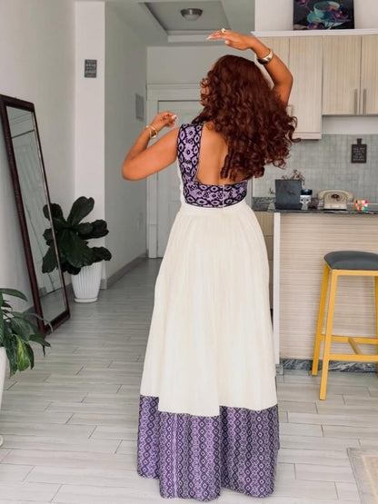 Sleeveless Habesha Kemis Purple Design Ethiopian Dress Ethiopian Traditional Dress For Special Event 733