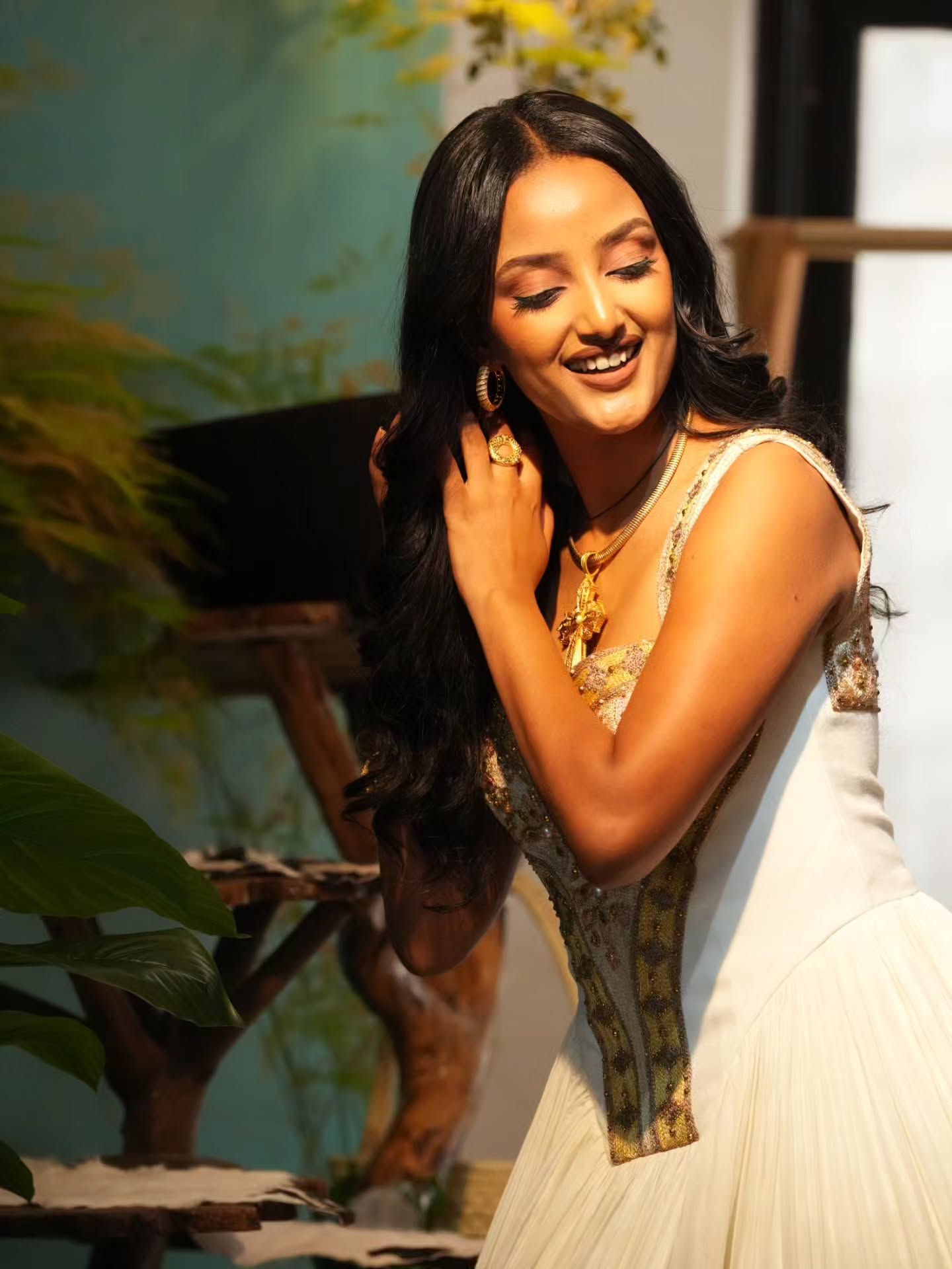 Sleeveless Ethiopian Wedding Dress Traditional Habesha Kemis Golden Embroidery Habesha Dress 892