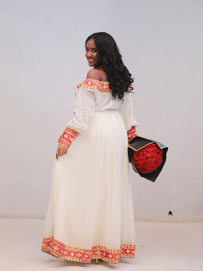 Royal Crimson Embroidered Habesha Kemis Ethiopian Heritage Ceremony Dress Striking Red And Gold Habesha Dress 917
