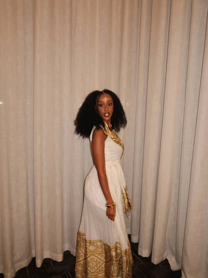 Sleeveless Habesha Dress Gold-Embroidered Ethiopian Traditional Clothing Graceful Habesha Dress 124