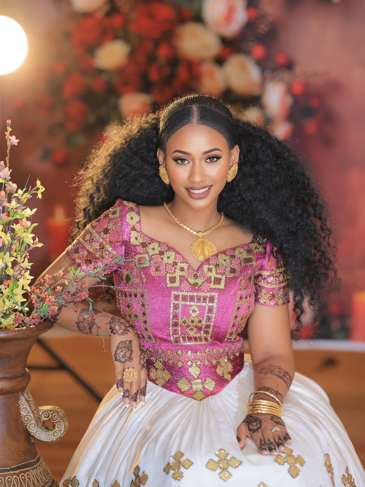 luxurious Habesha Kemis red and gold embroidered traditional ethiopian wedding dress Graceful Habesha Dress 174