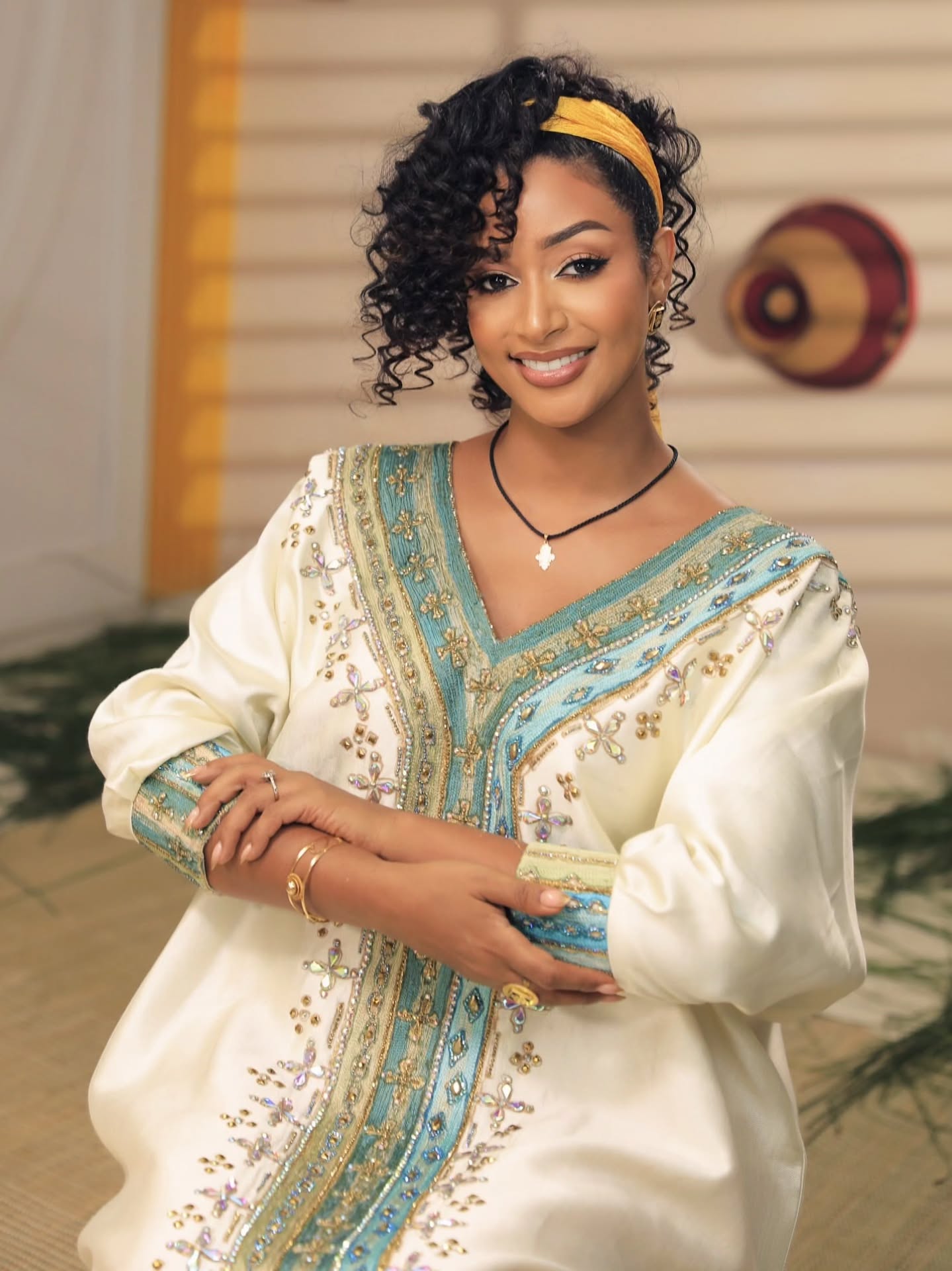 Turquoise and golden embroidery habesha dress Cultural habesha kemis ethiopian traditional Clothing 209