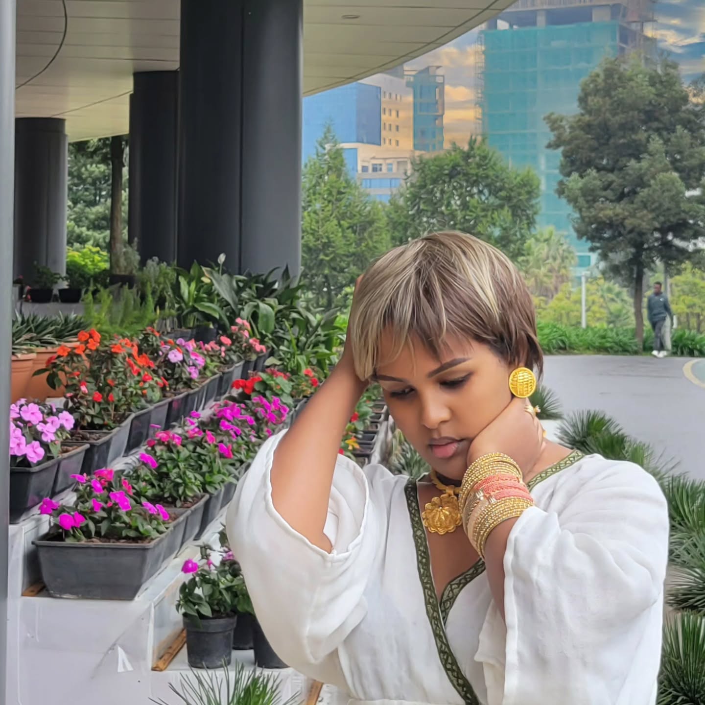 Royal Habesha Kemis White Cultural Dress with Green Tibeb Accents Festive Habesha Dress 230