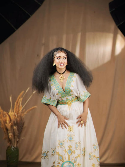Beautiful Habesha Kemis Cultural Embroidery Habesha Dress For Wedding Traditional Ethiopian Dress 242