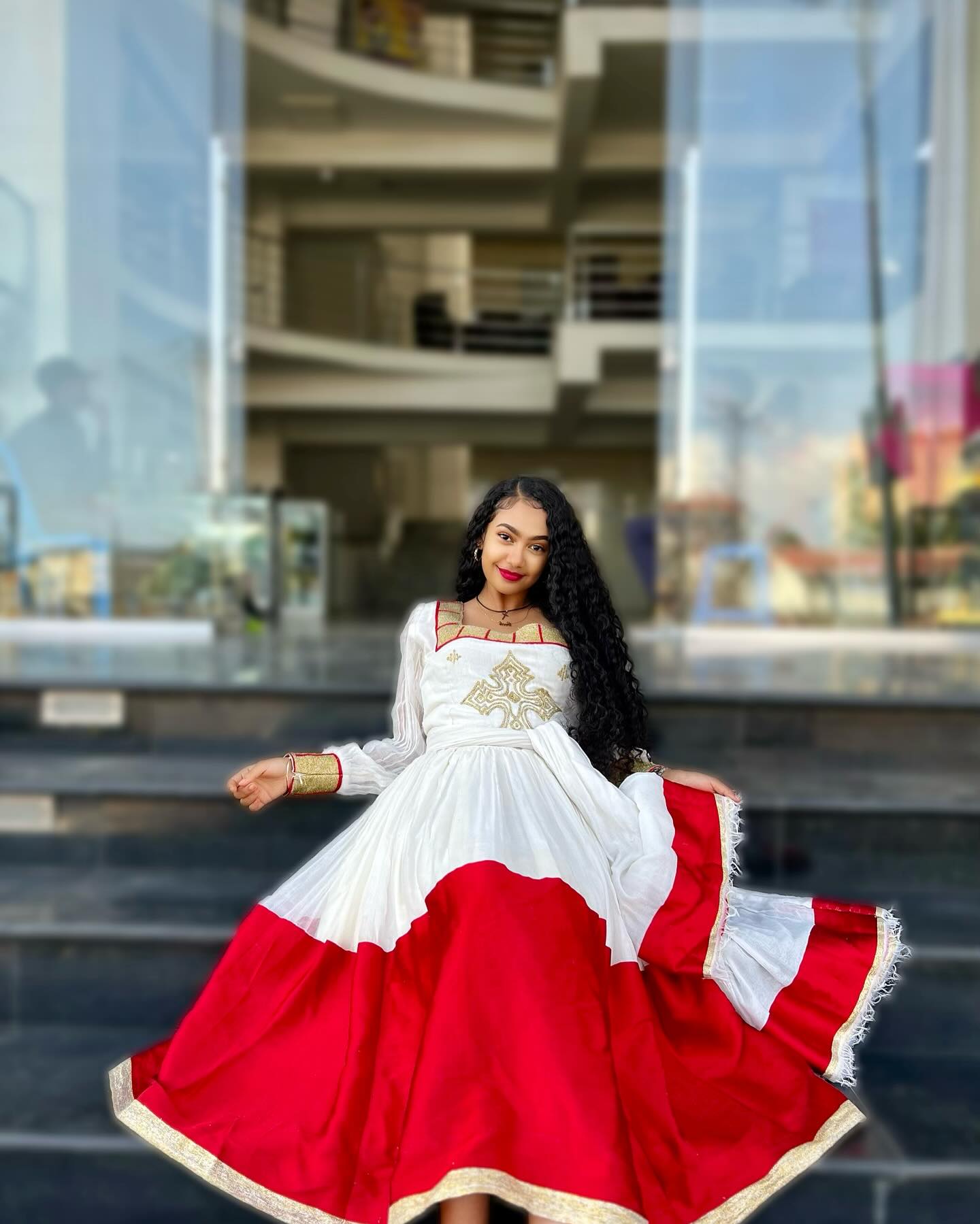 Red Woven Ethiopian Dress Long Sleeve Habesha Dress Habesha Kemis For Cultural Celebrations 264
