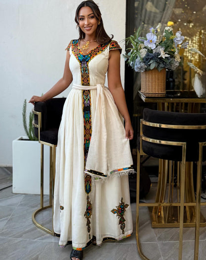 Beautifully Embroidered Habesha Kemis Colorful Habesha Dress Handcrafted Ethiopian Clothing 265