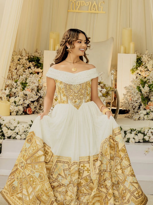 Ethiopian Wedding Dress Authentic Habesha Traditional Dress with Handwoven Detail