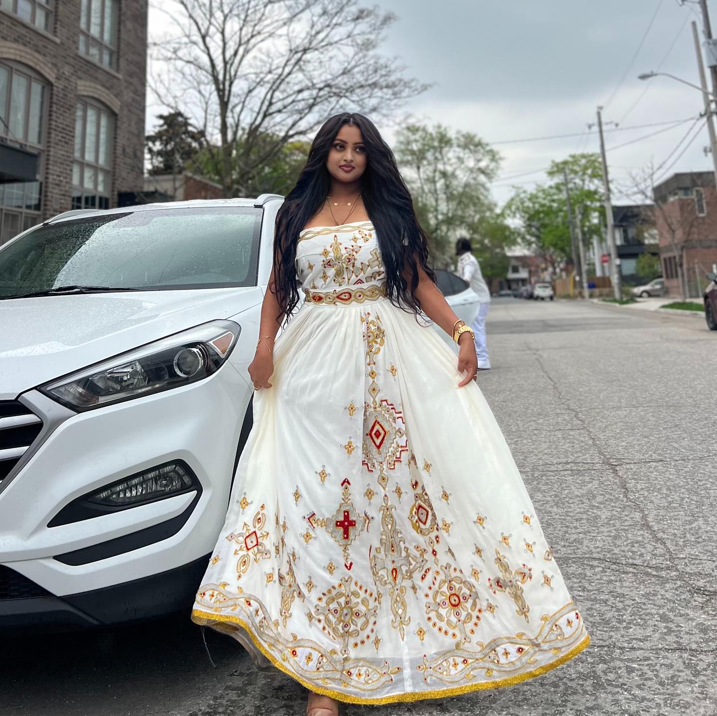 Golden Traditional Ethiopian Dress Cross Embroidered Habesha Kemis Traditional Ethiopian Habesha Dress 309