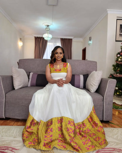 Timeless Habesha Kemis Golden Embroidery Habesha Dress Ethiopian Clothing 331