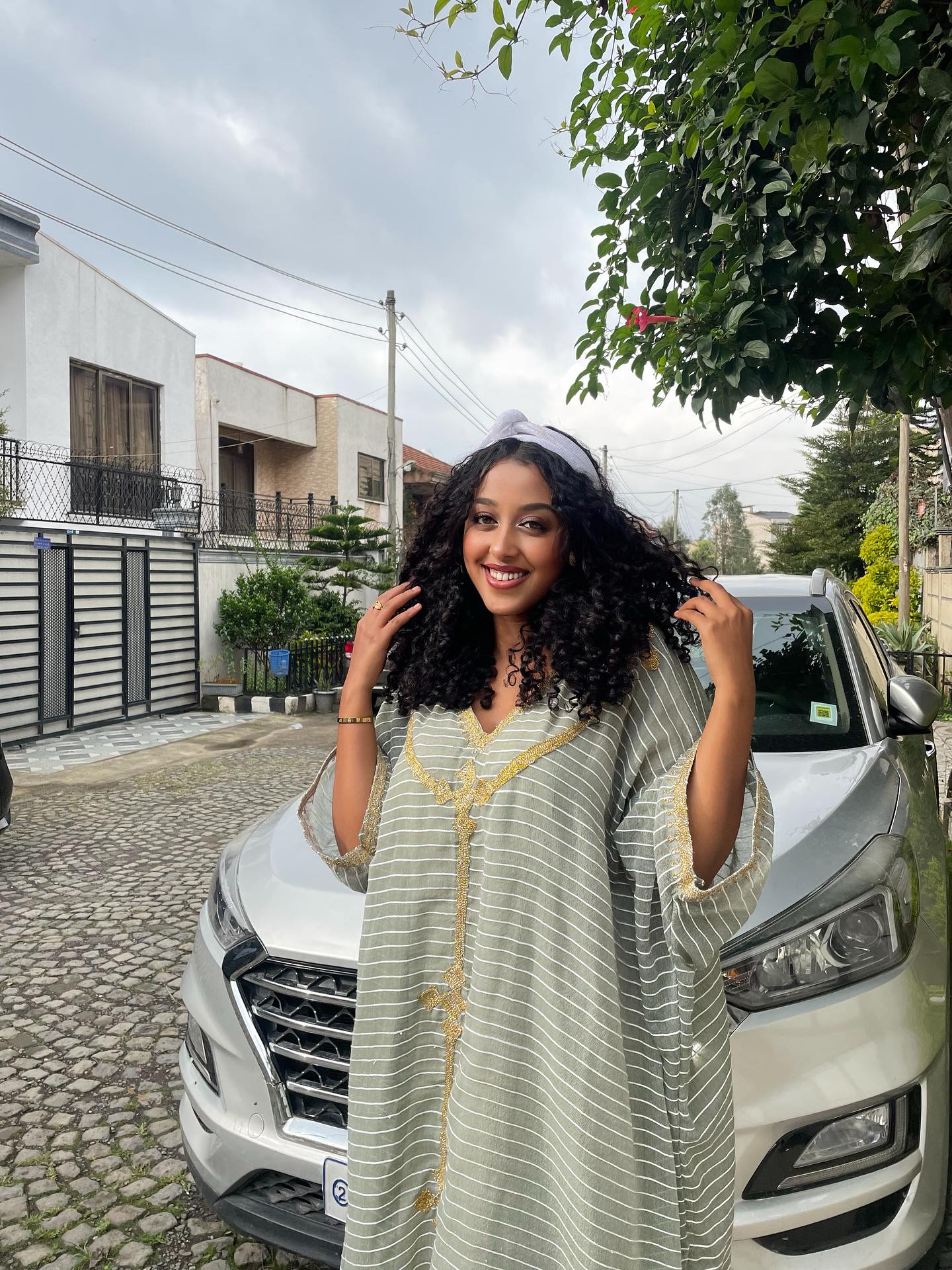 Gold Embroidery Accent Habesha Kemis White Stripe Habesha Dress Simple Design Ethiopian Dress 365