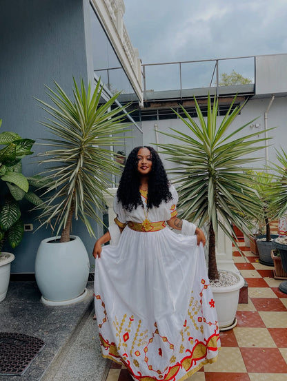 White Habesha Kemis Habesha Dress For Special Occasion Traditional Ethiopian Clothing 370