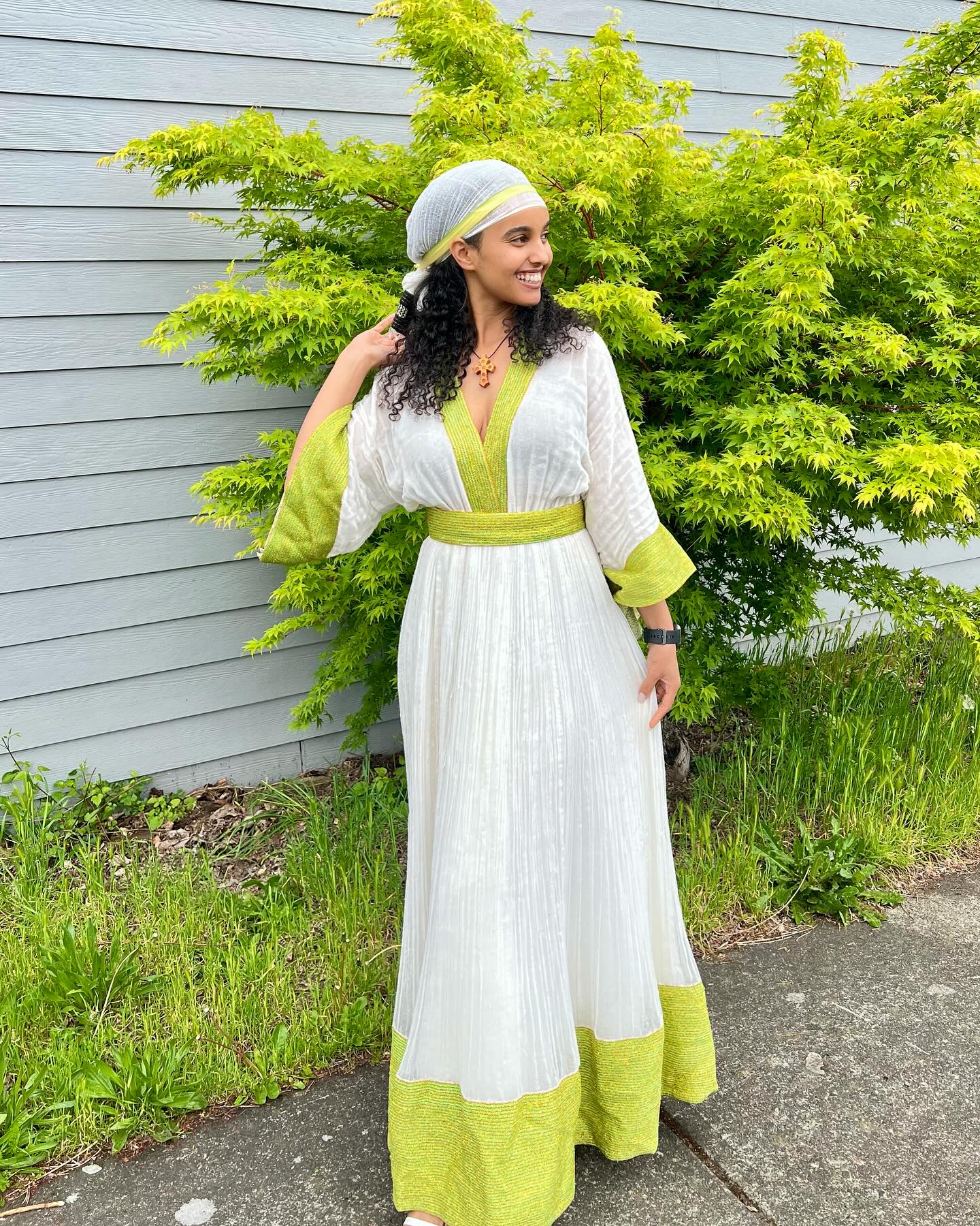 V-Neckline Habesha Dress Ethiopian Traditional Dress Graceful Habesha Kemis 372