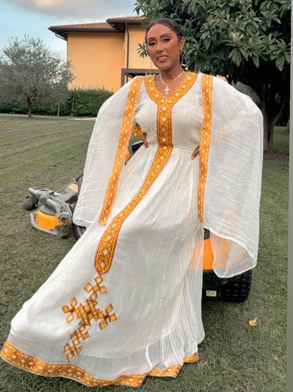 Long Sleeve Habesha Kemis Cross Design Habesha Dress Ethiopian Dress Inspired by Habesha Cloth Artistry 419
