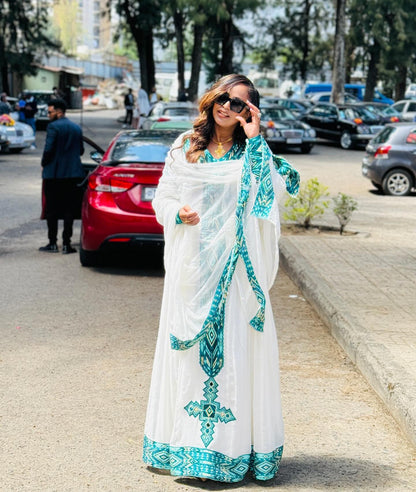 Vibrant Habesha Kemis Long Sleeve Habesha Dress Colorful Woven Detail Ethiopian Cloth 420