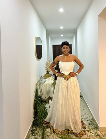 Strapless White Habesha Dress Timeless Elegance Habesha Kemis Stylish Ethiopian Clothing 432