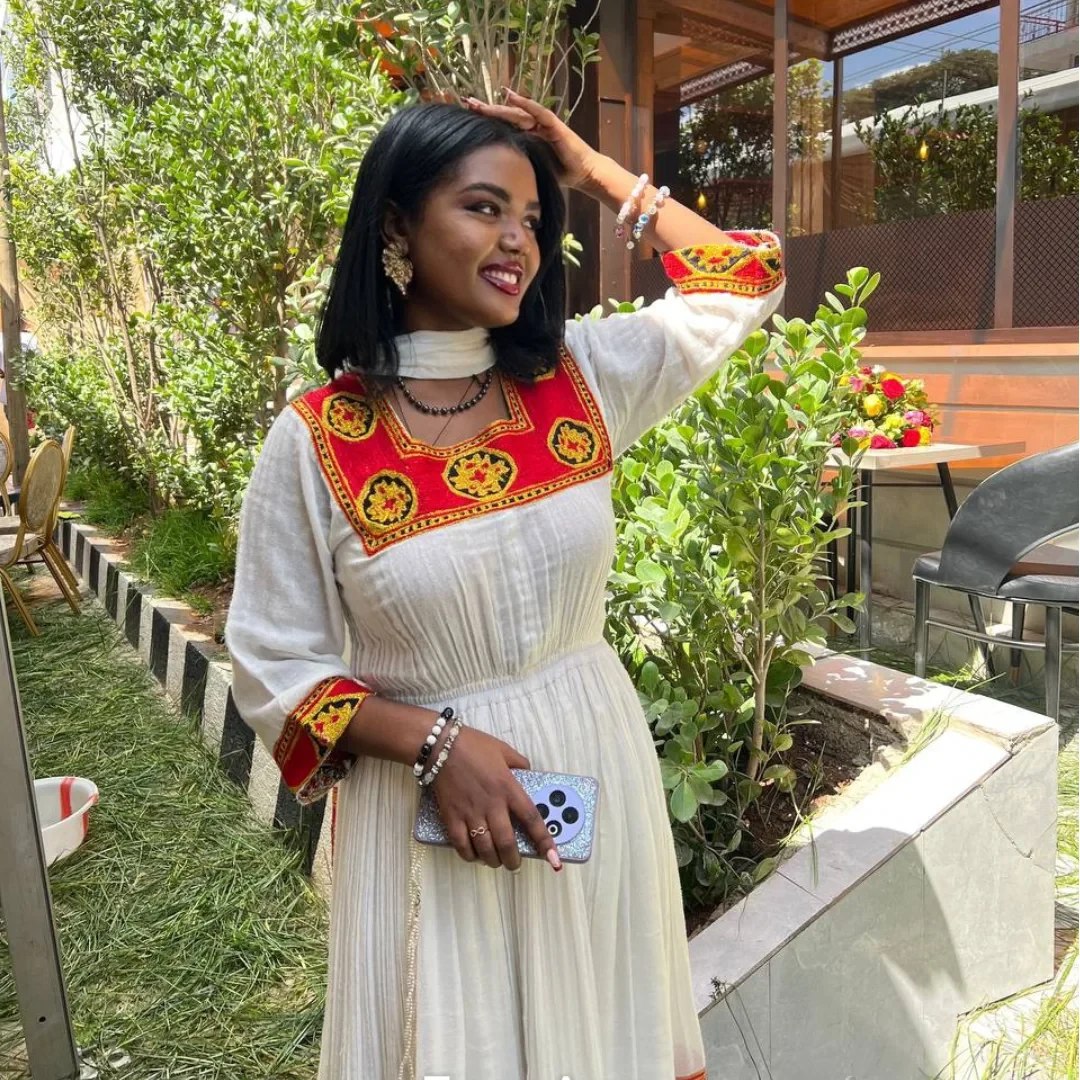 Authentic Ethiopian Clothing Collection Classic Habesha Dress Red Woven Habesha Kemis 444