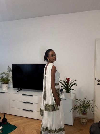 Strapless Habesha Dress Green Woven Habesha Kemis Simple Design Ethiopian Clothing 453