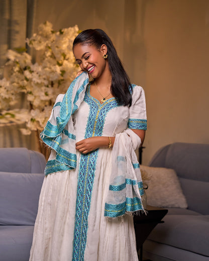 Beautiful Pattern Habesha Kemis Short Sleeve Habesha Dress Graceful Ethiopian Dress 459