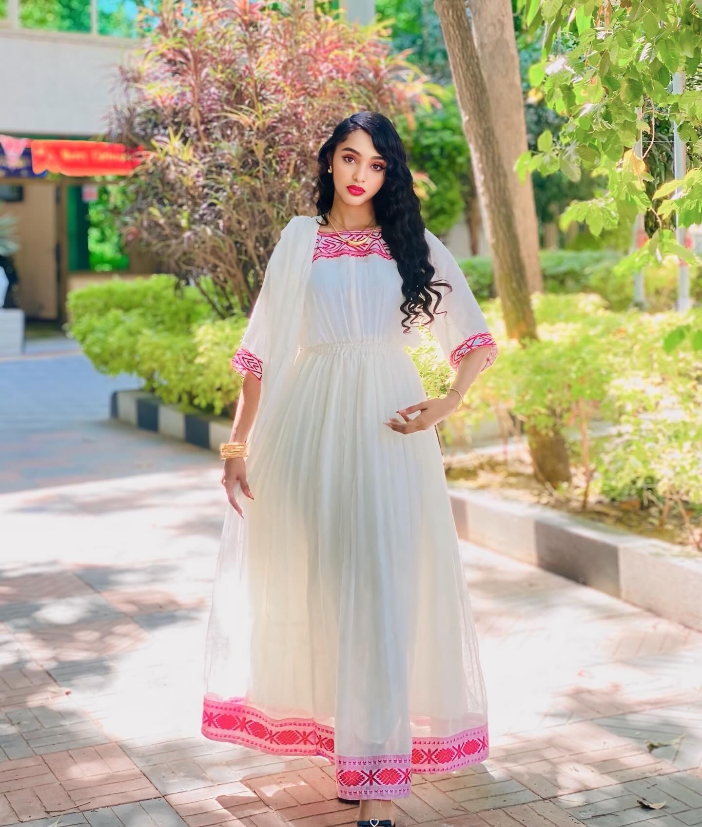 Pink Embroidery Ethiopian Dress Simple Design Habesha Kemis Stylish Habesha Dress 461