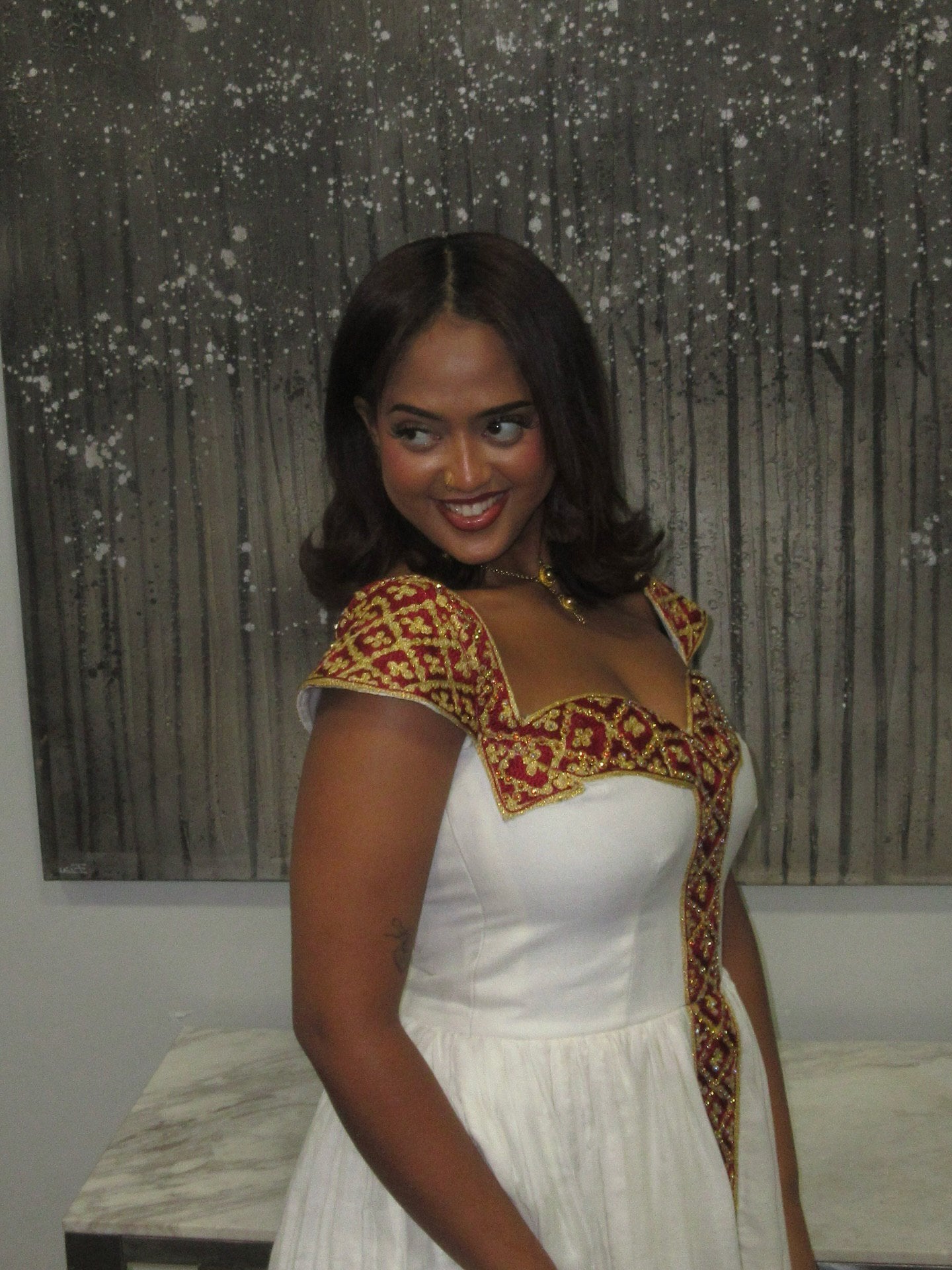 Short Sleeve Ethiopian Clothing Habesha Kemis in Gold and Red Charming Habesha Dress 488