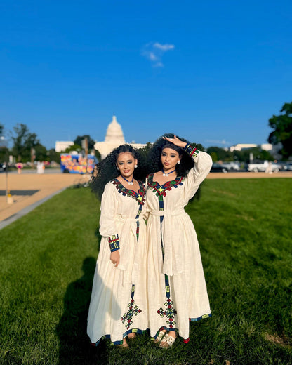 Handmade Habesha Kemis Multicolor Embroidery Habesha Dress Traditional Ethiopian Clothing 507