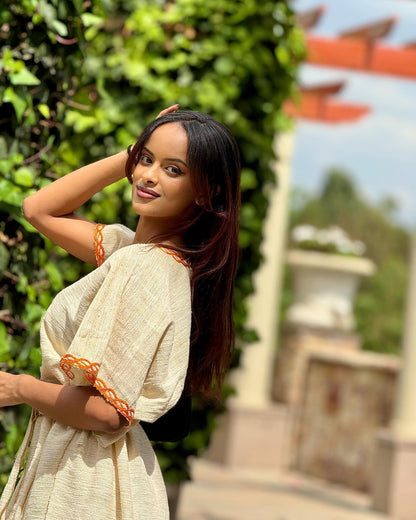 Simple Habesha Kemis For Event Golden Embroidery Habesha Dress Traditional Ethiopian And Eritrean Clothing 553
