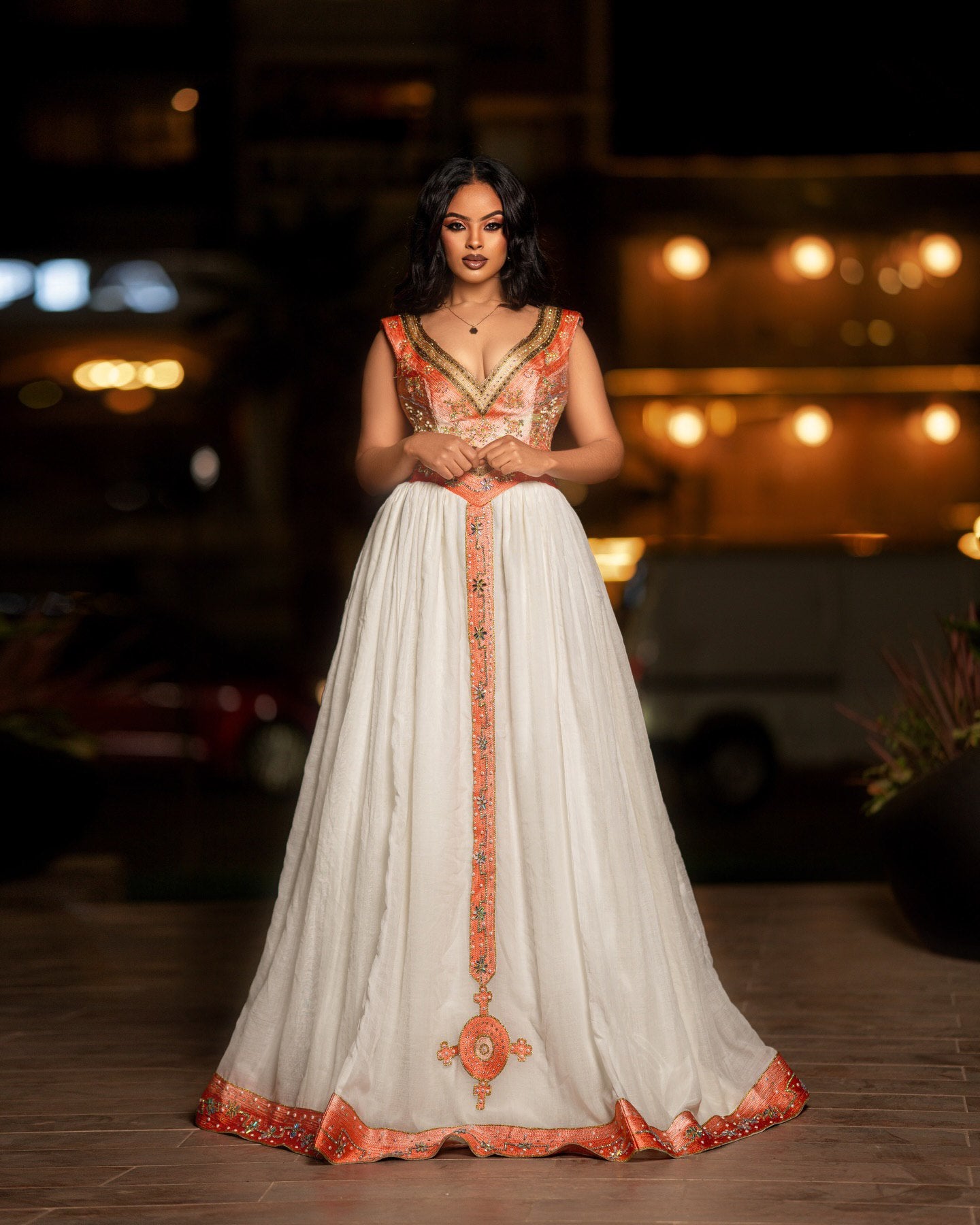 Sleeveless Habesha Dress Traditional Ethiopian Clothing For Wedding Orange Embroidery Habesha kemis 612