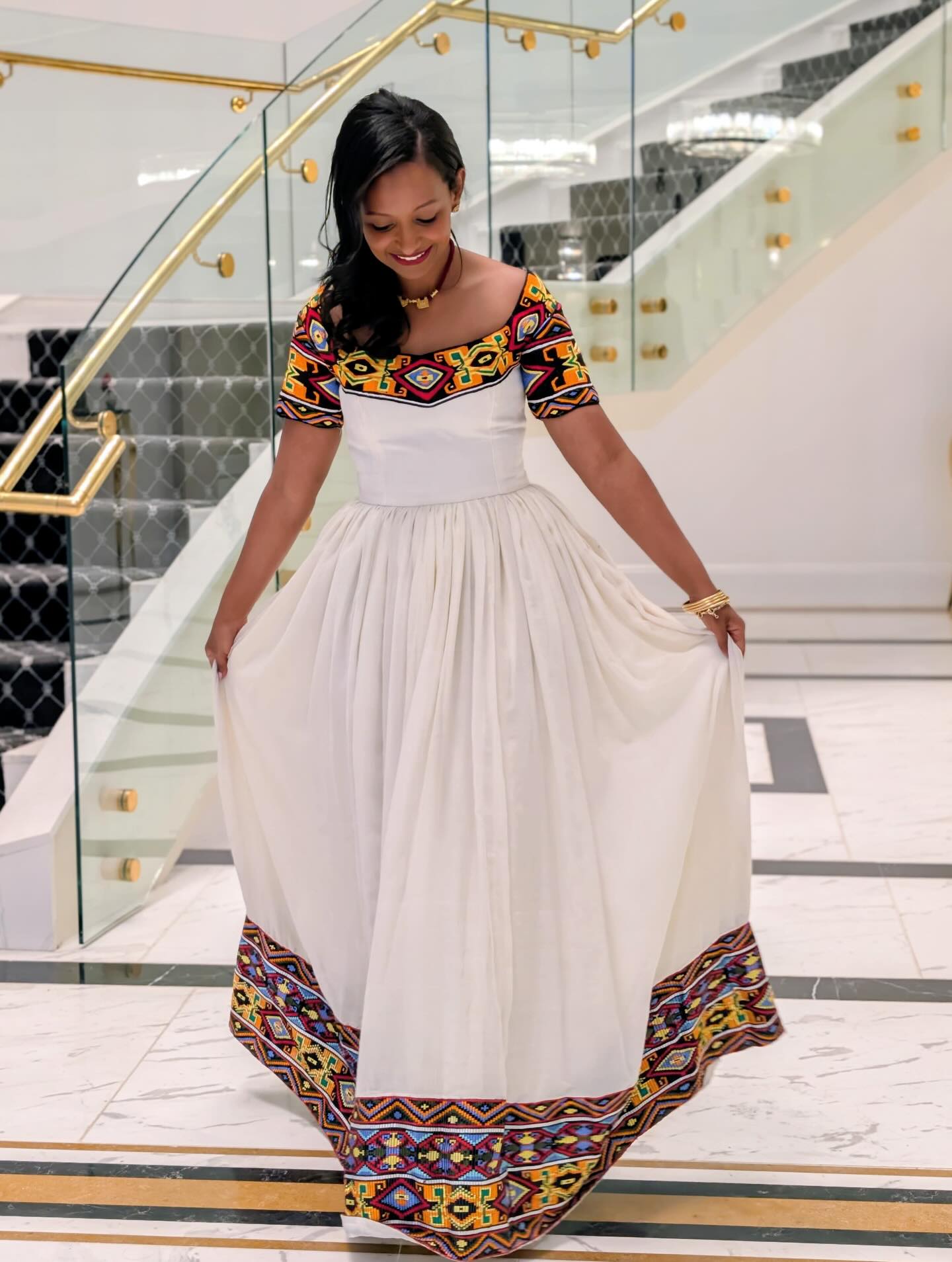 Off Shoulder Ethiopian Dress Multicolor Embroidery Habesha Dress Charming Habesha Kemis 613