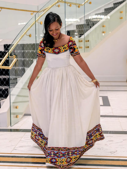 Off Shoulder Ethiopian Dress Multicolor Embroidery Habesha Dress Charming Habesha Kemis 613