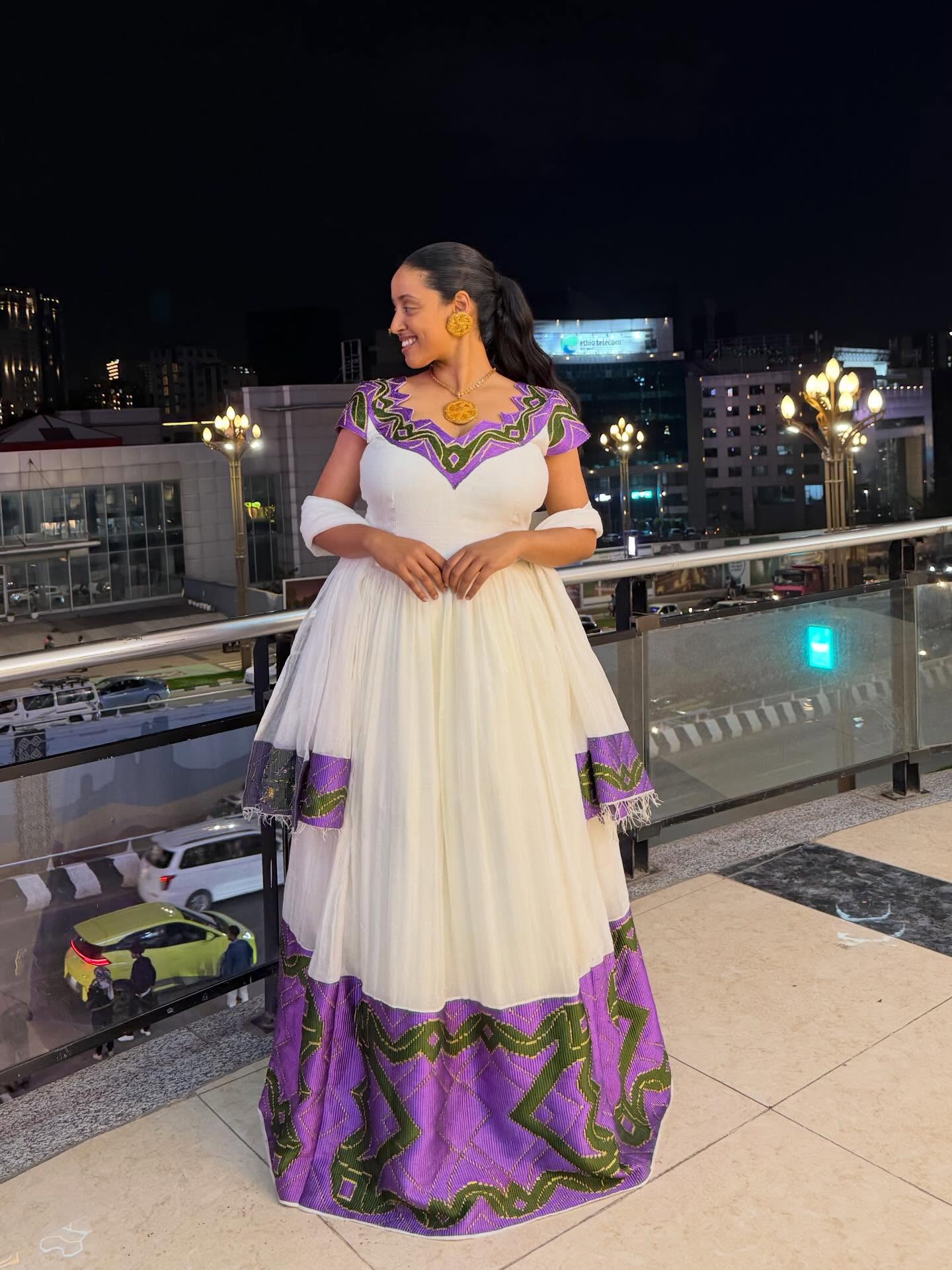 Short Sleeve Habesha Dress Habesha Kemis With Purple Woven Graceful Ethiopian Dress 650